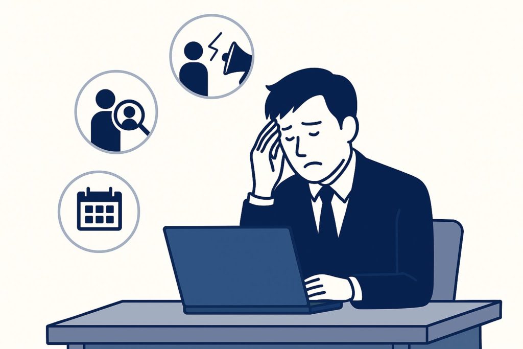 なぜ今、中小企業に伴走支援が必要かを象徴する、経営者と支援者が並走し業務アイコンで課題整理を示したイラスト