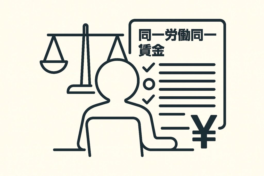 均衡待遇・均等待遇を示す天秤と賃金表のアイコン