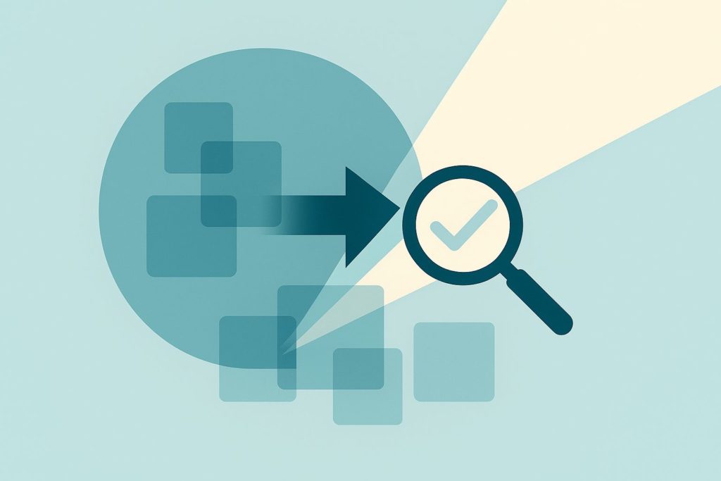 伴走型社労士の外部視点を表したイラスト。組織の外側からの視点が入ることで、社内では見えなかった課題や思い込みが明確になるイメージ